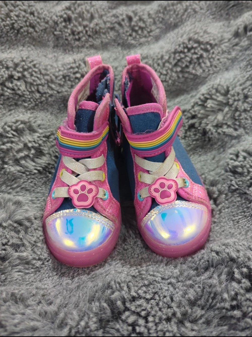 Kids Pink Rainbow Paw High-Top Sneakers